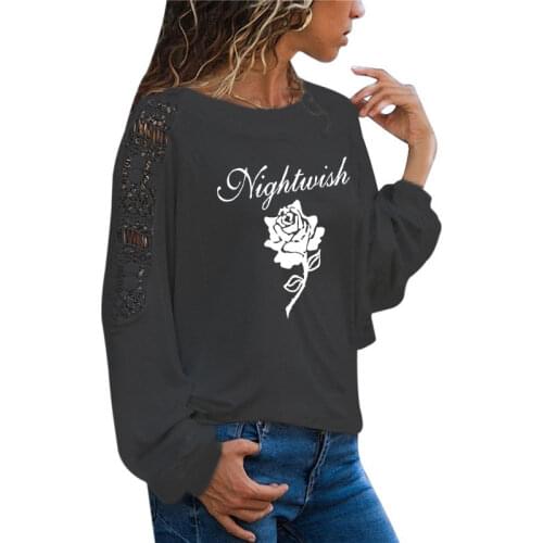 Nightwish Imaginaerum Symphonic Metal Women T-shirts Long Sleeve tee shirt femme Female T shirt women Large Size Loose Lace Tee