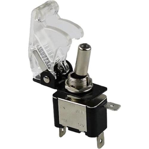 2018 New 12V 20A Illuminated LED Toggle Switch Control ON/OFF + Aircraft Missile Style Flip Up Cover white transparent