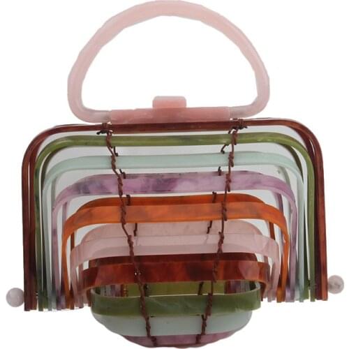 New Spring and Summer Creative Hand-woven Acrylic Bag Folding Bag Catwalk Bamboo Basket Handbag Summer Beach Bags