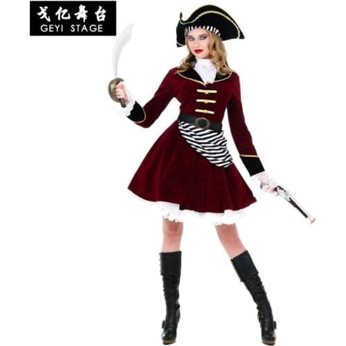 New sexy female halloween pirate costume carnival costume female performance pirates captain cosplay dress extravagant