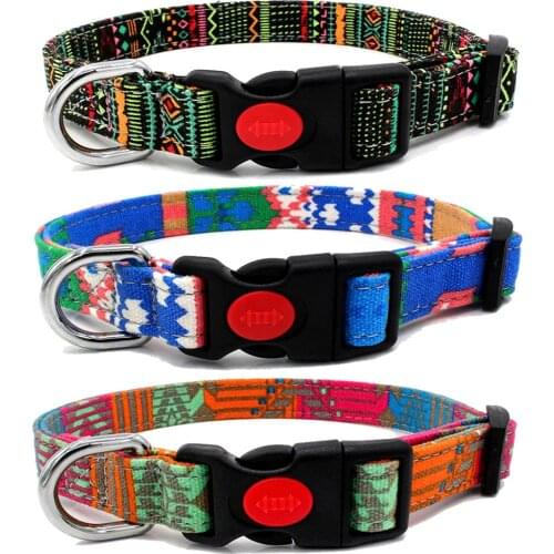Dog Collars Fashion Pattern Printed Adjustable Nylon Pet Cat Dog Collars for Small Medium Large Dogs Safe Lockable Dog Collar