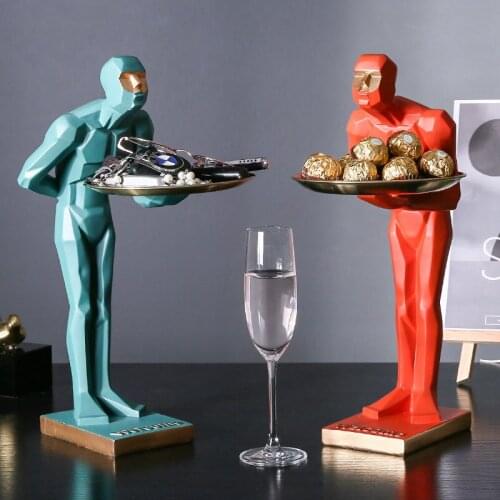 Modern Resin Welcome Waiter Metal Fruit Snacks Storage Tray Accessories Crafts Home Livingroom Table Statue Figurines Decoration