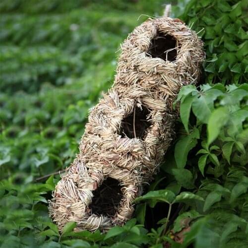 Hanging Grass Bird Hut with 3 Holes of Hand-Woven Nest Aviary, Comfortable Outdo Q0KA