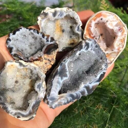 1Pcs Geodes Oco Agate Natural Crystals Druzy Halves Quartz Specimens DIY Decor