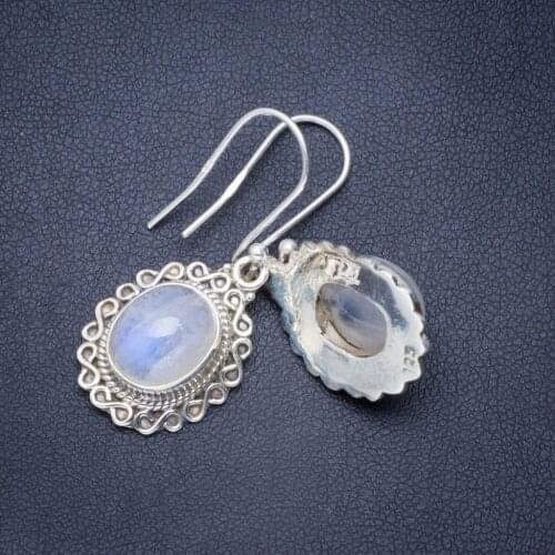 Natural Rainbow Moonstone Handmade Unique 925 Sterling Silver Earrings 1.5" A0650