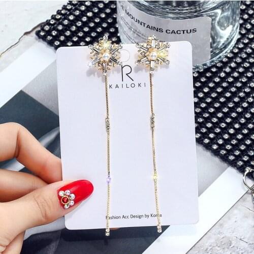Snowflake Pendant Earrings Long Tassel Earring