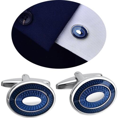Blue Business Style Oval Shape Cufflinks Studs for Groomsmen Coat Suit