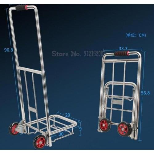 Stainless Steel Trolley Baggage Folding Cart Stack Portable Grocery Shopping Cart Moving Goods Pull Truck Small Trailer Small Ca