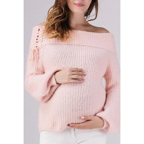 2019 Long Sleeve Pregnant Sweater Autumn Winter Off Shoulder Maternity Sweater Soft Comfort Pregnancy Women Knitted Clothes