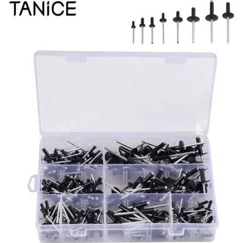 TANiCE 200Pcs Eight Size Of Black Pop Rivets Aluminium Alloy Blind Rivets Nail Decoration For Electrical Appliances Furniture