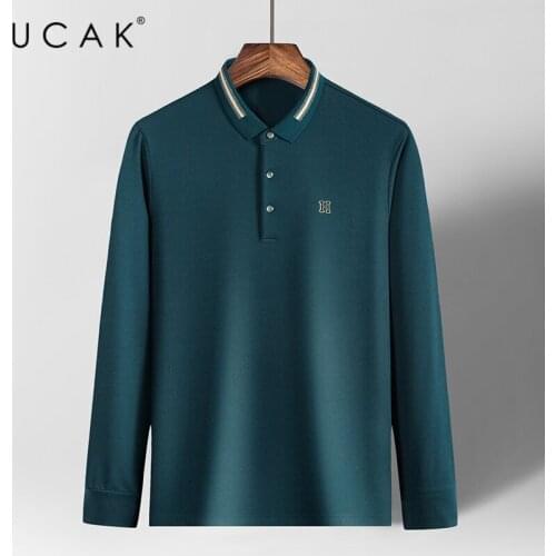 UCAK Brand Solid Color Turn-down Collar T-Shirt Men Clothes Spring New Fashion Arrival Casual Streetwear Cotton T Shirt U5305