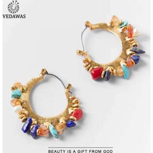 Vedawas 2021 Summer ZA Stone Hoop Earrings for Women Boho Holiday Multicolored Beads Big Round Drop Earrings Jewelry Wholesale