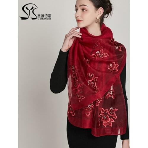 High-end Shawl Winter Silk Wool Scarf Women luxury Brand Scarf Hand-embroidered Wife mother Ladies Silk Scarf