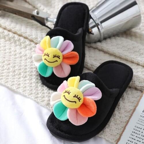 Winter Warm Indoor Women Shoes Fashion Sun Flower Home Slippers Soft Cozy Plush Non-slip Floor Ladies Slides for Girls 2021 New