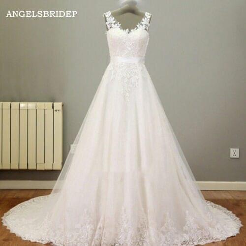 ANGELSBRIDEP Straps Wedding Dresses Vestido De Noiva Sexy V-neck Applique Beading Court Train Bride Dress Formal Bridal Gowns