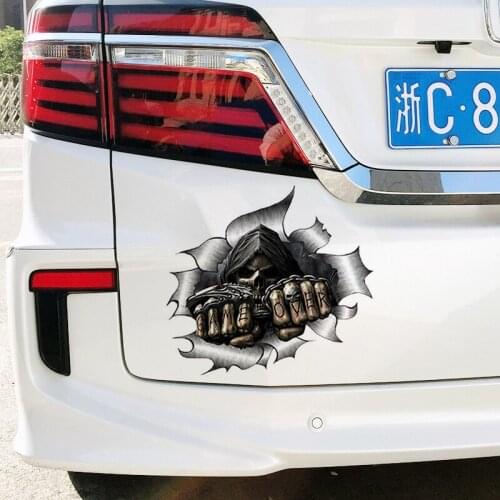 16x15cm Single Metal Rip Open Grim Reaper Skull Sticker Car Styling JDM Race Van Bike Drift Decal Car Accessories Decor CS-016