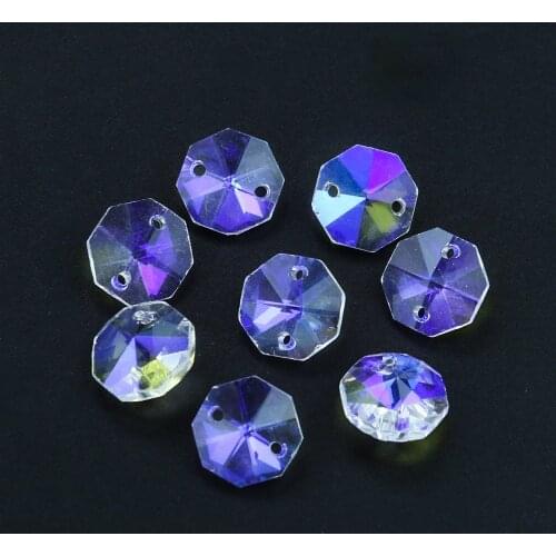 20PCS K9 Crystal Prism Octagon Beads 2 Holes suncatcher Faceted Glass Garland Curtain Spacer Bead Chandelier Parts Accessories