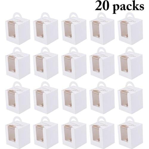 20 Pcs/Set Cupcake Box Muffin Cake Box With Window Paper Cake Container Creative Dessert Packaging Boxes For Birthday Supplies