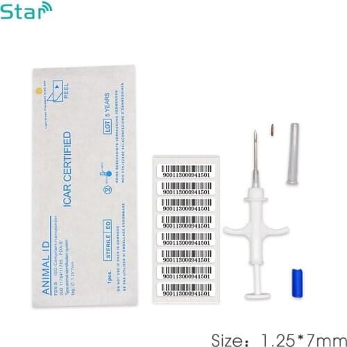 80pcs/lot) pet microchips 134.2khz 1.25*7mm Animal Id Plastic Injector Veterinary Microchip Syringe for animal management