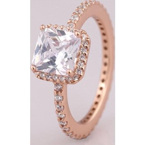 Authentic S925 Ring Timeless Elegance Ring Clear CZ Rose Gold Color For Women Lady Jewelry