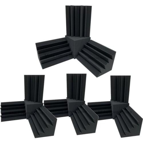 16Pcs/Set Acoustic Foam 12Pc 12x12x24 Bass Trap Wall Foam + 4Pc 15x15x15 Cube Sound Insulation Foam Flame Retardant High Density