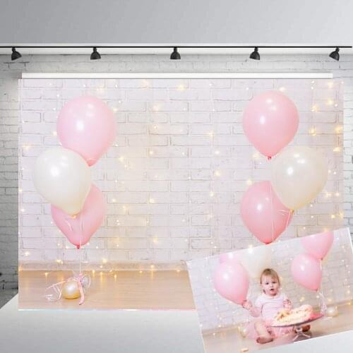 BEIPOTO Newborn Photography Backdrops pink balloon brick wall baby cake smash background flash kids 1st birthday props B374