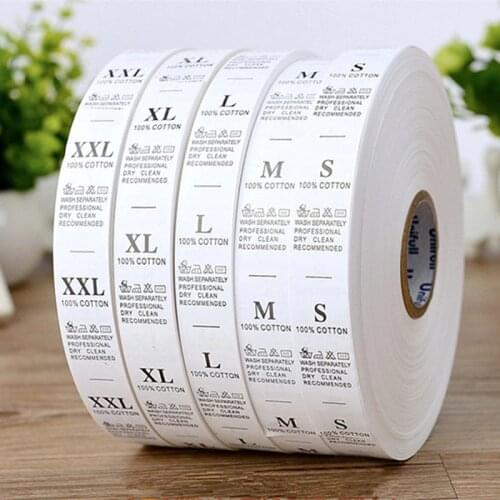 3000pcs/roll High Quality Printed Clothing Washing Labels Synthetic Fibre White Size Tags Kids/Babys Care Size Labels