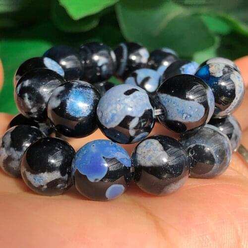 Natural Genuine Onyx Beads Round Blue Black Fire Agates Loose Spacer Beads For Jewelry Making Diy Handmade Bracelet 6/8/10MM 15"