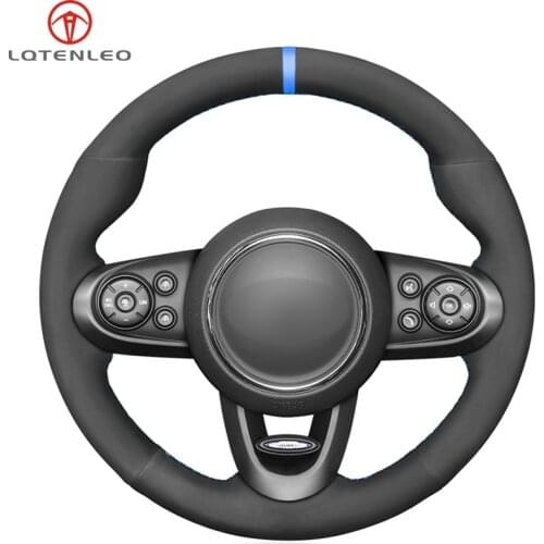 Black Suede Blue Marker Car Steering Wheel Cover For Mini (Hatchback/Mini) JCW Clubman JCW Convertible JCW Countryman JCW