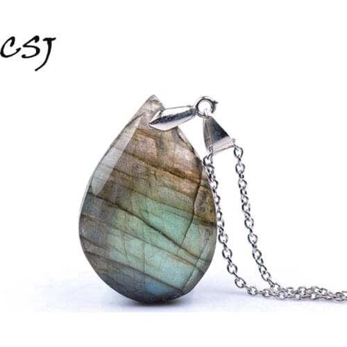 CSJ Natural irregular crystal Labradorite Pendants Moonstone Sunstone Necklace Divination spiritual meditation Fine Jewelry