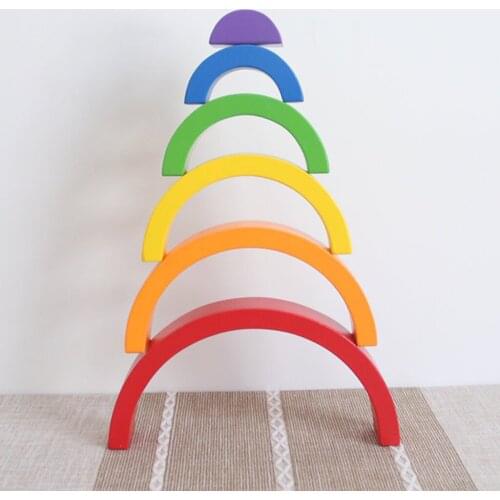 Montessorri Wooden Stacking Rings Arch Blocks Educational Toy Set -Rainbow