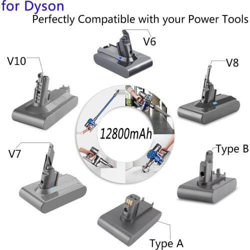 For Dyson V6 V7 V8 V10 Type A/B 12800mAh Replacement Battery for Dyson Absolute Cord-Free Vacuum Handheld Vacuum Cleaner