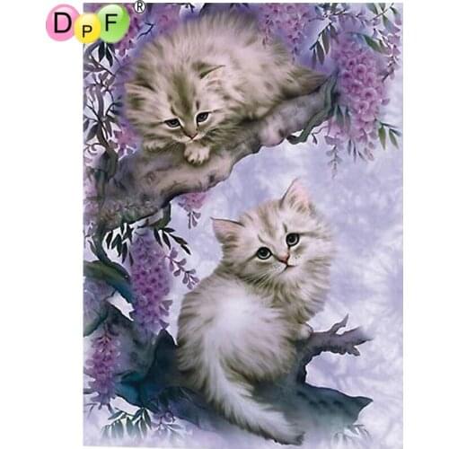 DPF diamond painting cross stitch needlework DIY two kittens 5D diamond mosaic kit square gift decor diamond embroidery crafts