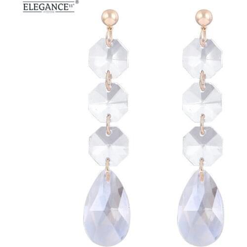 ELEGANCE11 Trendy Clear Crystal Dangle Earrings Water Drop Earrings for Women Charming Wedding Brincos Party Jewelry
