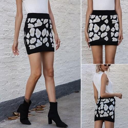 Hot kf-Spring New Knitted Skirt Women Leopard Print Black Slim Short Skirt Temperament Office Lady Skirt