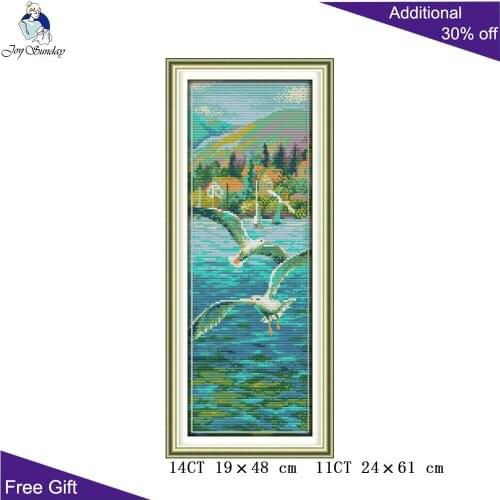 Joy Sunday Seaside Cross Stitch F569(3) 14CT 11CT Counted and Stamped Home Decor Seaside Landscapes Needlepoint Cross Stitch kit