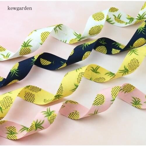 Kewgarden 1.5" 1" 40mm 25mm 10mm Fruit Pineapple Fabric Layering Cloth Ribbon DIY Bow tie Hair Accessories Handmade Tape 10Meter