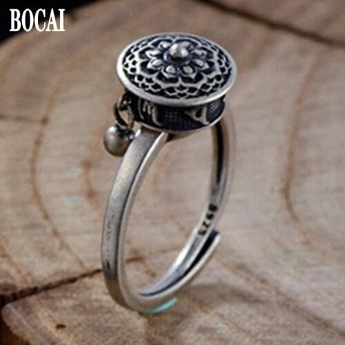 Thai Silver Ring for Woman 2020 new Real S925 pure Silver Jewelry Adjustable Six Word Mantra Warp Tube Good Luck Female Ring
