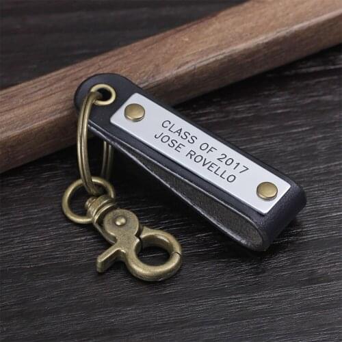 Personalized Leather Keychain - Handmade Compass Keyring - Mens Gift