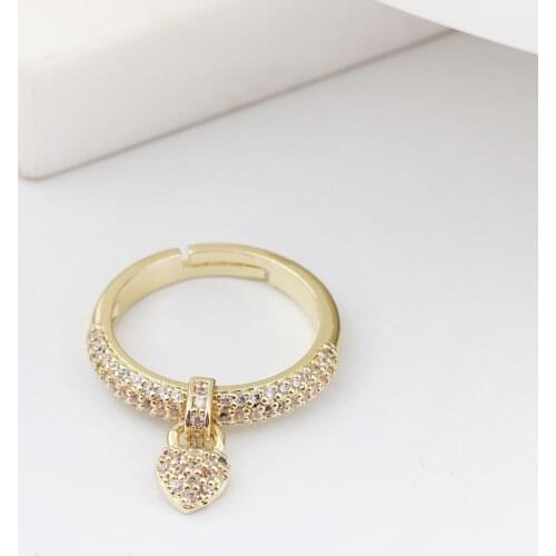 Trendy Female Love Heart Pendant Ring 18K Gold Plated Engagement Ring Dainty White Crystal Stone Wedding Rings For Women Gift