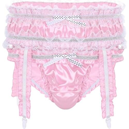 Mens Gay Lingerie Underwear Ruffled Jockstraps Sissy Pouch Costumes Panties Briefs Sexy Underwear Underpants with Garters