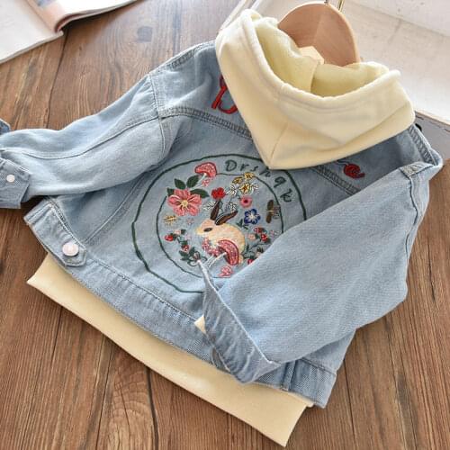 New Childrens Denim Jackets Girl Trench Jean Embroidery Jackets Girls Kids clothing baby Lace coat Casual outerwear Windbreaker