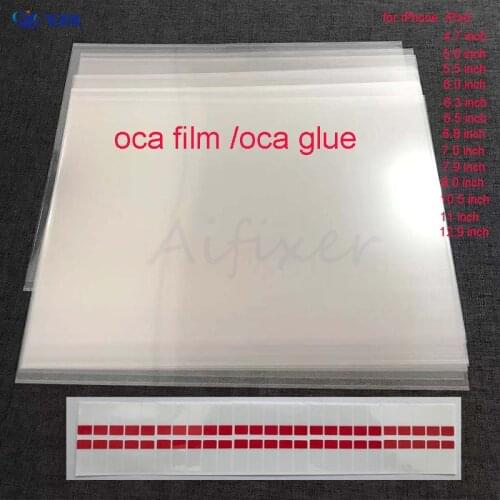 10PCS Ori 250um OCA Optical Clear Adhesive Glue 4.7 5 5.5 6 6.5 6.8 7 7.9 8 9.7 10.5 11 12.9 inch Glass Lens Film+easy sticker