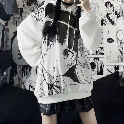 Autumn and Winter Japanese Anime Women Hoodies Two-dimensional Cartoon Lolita Print Harajuku Streetwear Female Hooded Sweatshirt