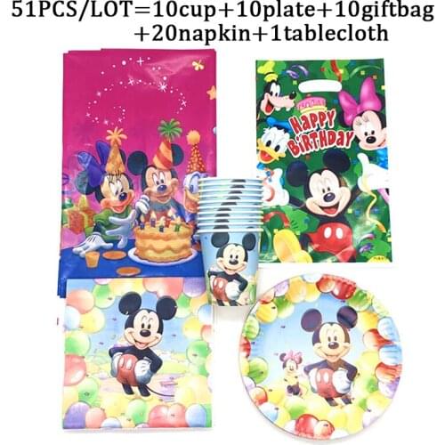 Mickey Mouse Birthday Party Theme Gift Bag Disposable Cup Plate Loot Bags Napkin Baby Boys Party Supplies Tablecloth Party Set