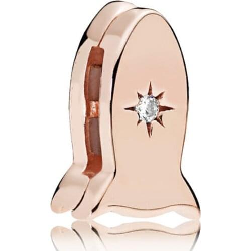 Genuine 925 Sterling Silver Bead Charm Rose Gold Reflexions Space Ship Clip Stopper Beads Fit Pan Bracelet Diy Jewelry