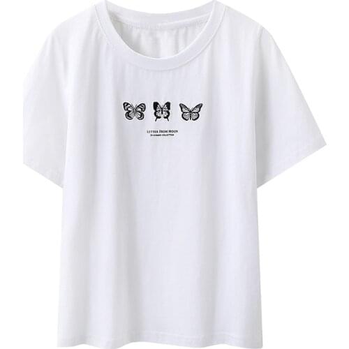Casual Women Soft Cotton O Neck T-shirt 2021 Summer Fashion Ladies High Street Straight T-shirt Female Printed T-shirt Top
