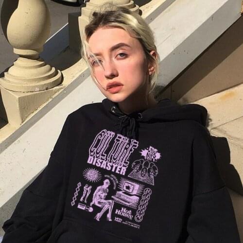 Harajuku Ulzzang Graffiti Print Pullover Hooded sweatshirt HipHop Casual vintage chic Loose INS winter warm Women Streetwear Top
