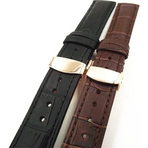 Rose gold buckle 1PCS 20mm genuine leather watch band Bamboo grain watch strap watch parts black coffee color available -120303