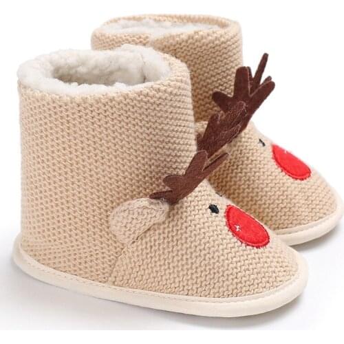 Winter men and women baby childrens Christmas plus velvet warm high tube soft bottom non-slip baby toddler shoes